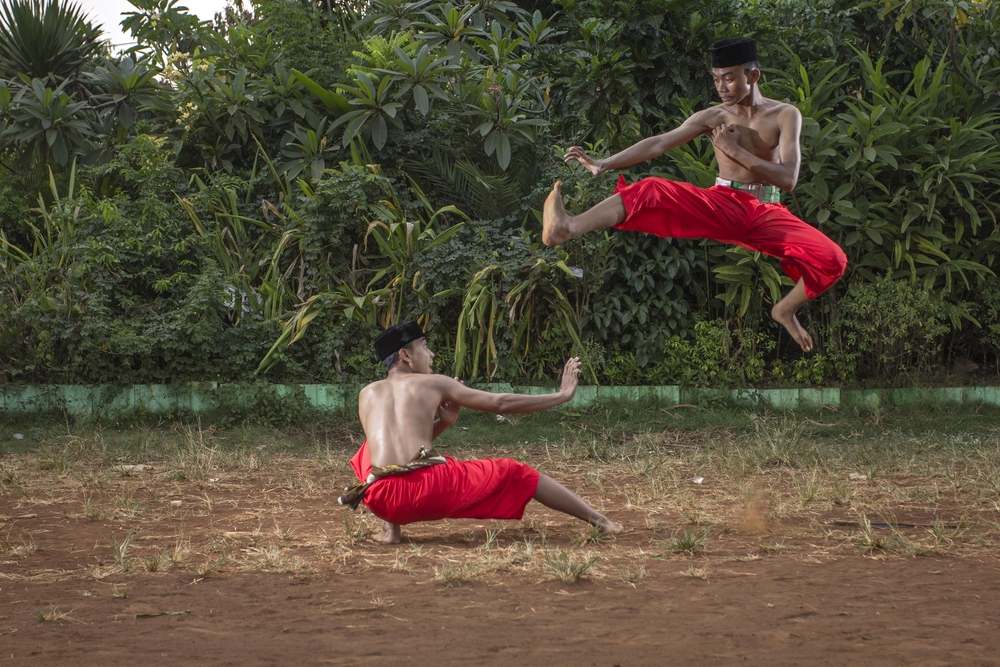 two silat martial art fighters training