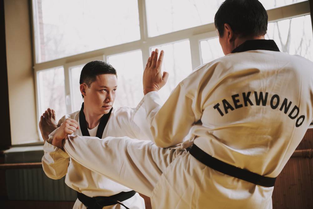 2 taekwondo players training
